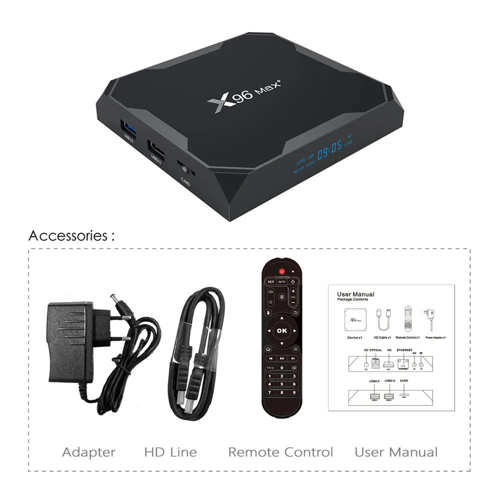 X96 Max Smart TV BOX Android 90 Amlogic S905X3 Четырехъядерный процессор 4 ГБ 64 ГБ 24G5 ГГц Wi-Fi Bluetooth 1000M 8K Телеприставка с голосовым пультом5597418