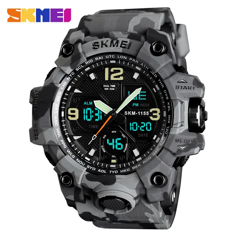 Skmei Top Luxury Army Camo Sports WatchesMen Quartzデジタル防水スポーツ時計男性Relogios Masculino Wristwatch203g