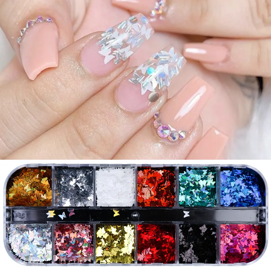 Holographic Fire Summer Nail Art Decoration Sticker Butterfly Circle Flakes 3D Sparkling Nails Sequins Diy Manucure Set 8362073