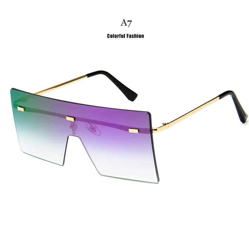 Unisex Fashion Oversized Square Rimless Sunglasses Women Flat top Big Sun Glasses Travel Gradient UV400261z