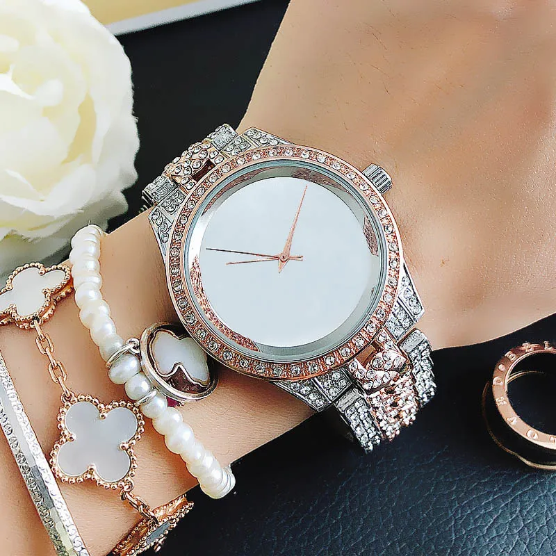 Mode bande montres femmes fille grandes lettres cristal style métal acier bande Quartz montre-bracelet M103228P