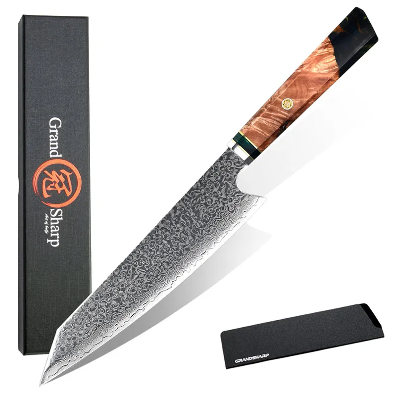 Grandsharp 82 inch chef mes hoge koolstof VG10 Japans 67 lagen Damascus keukenmes roestvrijstalen mes cadeau box1071542