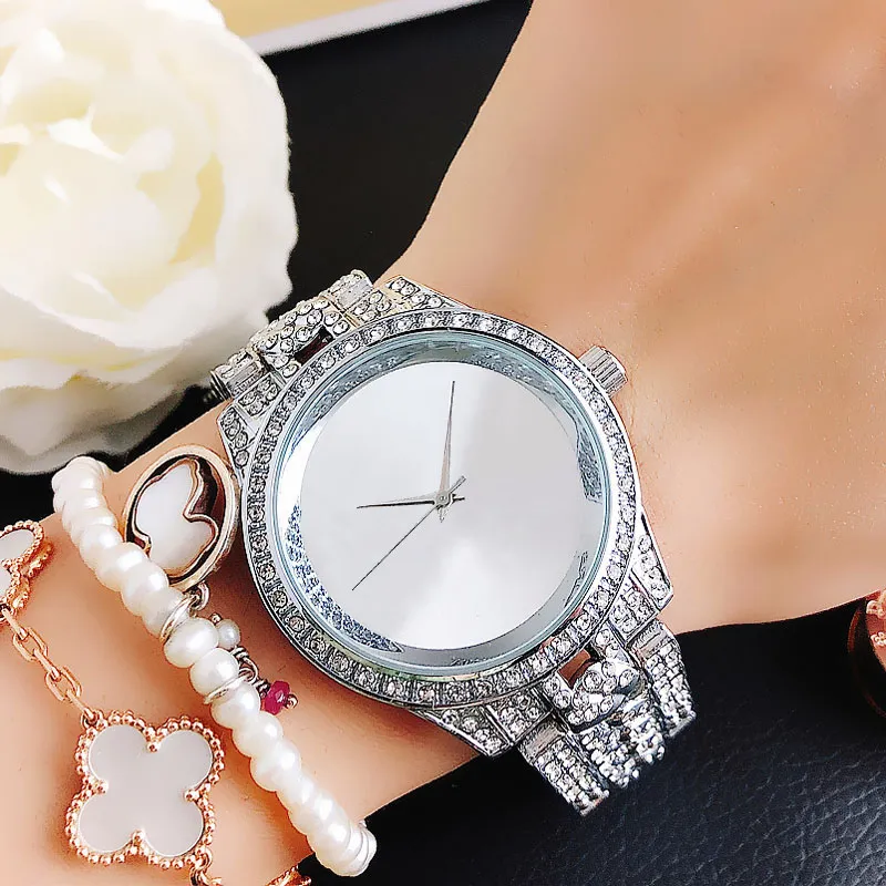 Fashion Band Watches women Girl Big letters crystal style Metal steel band Quartz Wrist Watch M103228P