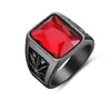 Trendiga män fyrkantig svart röd sten titan stål retro skylt ring rock punk manliga smycken tillbehör pojkvän gåva6356076