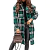 2023 Women's Wool & Blends 2021 Autumn Women Shirt Coat Fashion Plaid Printed Turn Down Collar Long Casual Single-breasted Winter Female a1