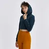 Gym Clothes Women Hoodie L-02 Jacket Cotton Short Navel-opening Yoga Clothing Outdoor Running Fiess Shirt Workout Sport Long-sleeved