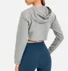 Vêtements de gymnastique Femmes Sweat à capuche L-02 Veste Coton Court Nombril-Ouverture Vêtements De Yoga En Plein Air Courir Fiess Chemise D'entraînement Sport À Manches Longues