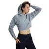 Gym Kleidung Frauen Hoodie L-02 Jacke Baumwolle Kurze Nabel-öffnung Yoga Kleidung Outdoor Laufen Fiess Shirt Workout Sport Lange ärmeln
