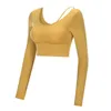 Yoga Top Damen Sport-BH Fiess Anzug Daumenloch Lauf-T-Shirt Langarm U-Rücken Sexy Fashion Workout Shirt