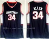 Maillot de basket-ball scolaire en gros Connecticut Huskies College Ray # 34 Allen Jersey Jesus Shuttlesworth Lincoln 1998 Film He Got Game Jersey