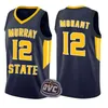 12 Ja Morant Jersey NCAA Murray State Racers Blue College baskettröjor