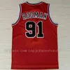 Heren #33 Scottie Pippen Jerseys #91 Dennis Rodman JerseyThe Worm 10#Dennis Rodman- Heren Sport Gestikt Rood Wit Zwart