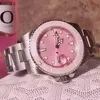 패션 핑크 S 시계 자동 기계식 움직임 팔찌 여성 남성 남성 다이아몬드 시계 손목 시계