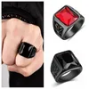 Bague tendance pour hommes, carré, noir, rouge, pierre, titane, acier, chevalière rétro, Rock Punk, bijoux masculins, accessoires, cadeau pour petit ami, 6356076