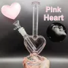 9 "Rosa Amor Coração Forma De Vidro Bong Fumar Bong Hookah Bong Tubulação de Água 14mm Masculino Bubbler Heady Oil Dab Rigs Birdcage Percolator 11 LL