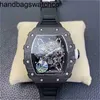 RicharMilles Watches Luxury Mechanical Mechanical Movement Ceramic Dial Rubber strap Date Zhong QQ Richa Rm35-02 Full Carbon Fiber Tape