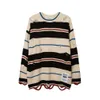 Chic-Chic Street Color Contrast Stripe Sweter Modna luźna para wszechstronne, swobodne złamane dzianiny