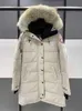 Inverno canadense ao ar livre feminino comprimento médio manga comprida com capuz frio e à prova de vento quente casaco jaqueta 90% ganso para baixo tamanho S-xxl865