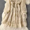 基本的なカジュアルドレス高品質のゴージャスな花の刺繍ドレス女性秋の長袖ビーズレイヤーケーキスウィートガールズカスケードフリルヴェスティド2024