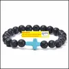 Pärlstav 8mm svart lava stenpärlor colorf cross charms elastiska strängarmband armband för kvinnor män juvelr jiaminstore droppleverans ll