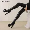 Tacchi a spike ginocchio sexy donne alte 975 su stivali elastici con piattaforma elastica con zip scarpe eleganti di moda di moda 231124 355