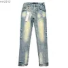Paarse designerbroek Pantalones Heren gescheurde rechte normale jeans Denim tranen gewassen