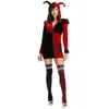 Yetişkin Purim Cadılar Bayramı Cosplay Komik Sirk Palyaço Kostüm Kırmızı Siyah Patchwork Elbise Fantezi Parti Performans Üniformaları