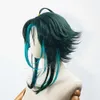 Cosplay cosplay genshin impacto xiao peruca misturada verde escuro azul curto resistente ao calor cabelo adulto halloween role play real shotcosplaycosplay