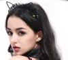 Black Lace Cat Ear Headband Ribbon + Golden Bells Kawaii Kitty Cosplay Hair Band Hair Stick Halloween Christmas Easter Headwear 12 LL