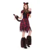 Fashion Red Checkered Halloween Cat Girl Costume Bar Club Catwoman Cosplay Fantasia Fancy Dress For Women