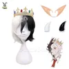 Cosplay Cosplay Ranboo Costume Mental Crown Wig Black and White Horns With CM Elf Ears Red Tie Accessoarer Set PropCosplayCosplay