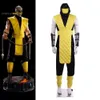 Jogo mortal kombat escorpião trajes cosplay amarelo batalha combate roupa terno completo halloween carnaval cosplay