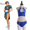 Cosplay cosplay games chun li cosplay costume chun li fight outfit japanska street game chunli full set blå skörd topp shorts set för kvinnor partycosplay