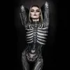 여성 의류 긴 슬리브 3D 인쇄 할로윈 카니발 공포 인간 골격 의상 꽉 점프 수트 Zentai Bodysuitanime Costumes