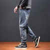 Baggy jeans män löst fit harem byxor breda ben modebrev retro blå hiphop streetwear casual denim byxor vår