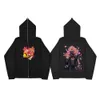 Anime tryck män s full dragkedja hoodies haruku casual zip up jackets fleece löst tröjor unisex huva hjärtat y k kläder