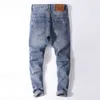 Ripped Men Skinny Slim Fit Light Blue Stretch Streetwear Hip Hop Distressed Male Denim Trousers Patched Punk Jeans