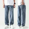 Baggy byxor brett ben ljus blå rak snitt lös passform mäns kläder överdimensionerade kpop jeans kvalitet ny