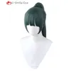 Trajes de Catsuit Maki Zenin Jujutsu Kaisen 55 cm Verde Escuro Anime Cosplay Perucas Sintéticas Resistentes ao Calor + Peruca Cap