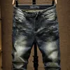 Pantalon en Denim pour hommes, coupe cintrée, rétro, extensible, printemps et automne, Streetwear, Moto Biker, jean de haute qualité