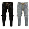 Ripped Jeans Men Skinny Fit Spring Summer Knee Broken Holes Hip Hop Peicils Pants Streetwear Distressed Painted Zippers Desinger