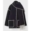 Designer 2023 Autumn/Winter New Fashion Woolen Coat Thicked Loose Fit With Scarf Tassel Women's Style, Scarf Style Coat