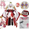 Genshin Impact Miko Guuji Yae-kostuum met hoofddeksel Volledige set cosplaypruik Halloween-feestkostuums