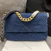 10A Specchio di livello superiore Qualità 19 Borse Piccole 26 cm Borsa con patta trapuntata in denim blu Designer Donna Borsa a tracolla con tracolla dorata