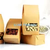 Atacado 120pcs / Lot 10 * 21,5 * 6cm Kraft Paper Box Com Limpar janela DIY Gift Packaging Food Storage embalagem Oragan Saco para lanche Biscoitos Nuts