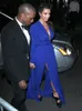 Kim Kardashian Deep v 넥 목 긴 소매 로얄 블루 사이드 슬릿 바닥 길이 레드 카펫 유명인 드레스 이브닝 가운 댄스 파티 가운 EL3060585