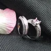 Luxo SZ5-10 Hot venda do corte da princesa 10kt ouro branco encheu-de-rosa de presente anel de safira simulado de casamento do diamante com caixa