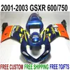 Kit complet de carénage ABS pour SUZUKI GSX-R600 GSX-R750 2001-2003 K1 GSXR 600 750 bleu jaune Movistar plastique carénages set 01-03 RA20