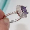 Mode Smycken Trevlig Emerald Cut 8mm Amethyst Diamonique 925 Sterling Silver Fylld för Kvinnor Engagemang Bröllopsring Storlek 5-11 Present