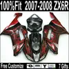 Moulage par injection pour 2007 2008 kit de carénage kawasaki zx6r flammes rouges noir carénages ninja zx636 07 08 zx 6r 636 UJ832